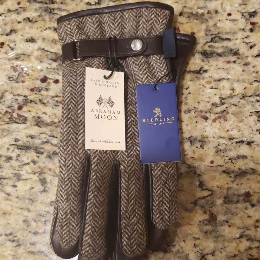 ABRAHAM MOON DOGTOOTH TWEED GLOVES IN BROWN
